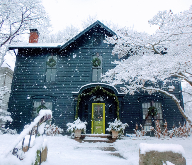 image 150 year old house in snow